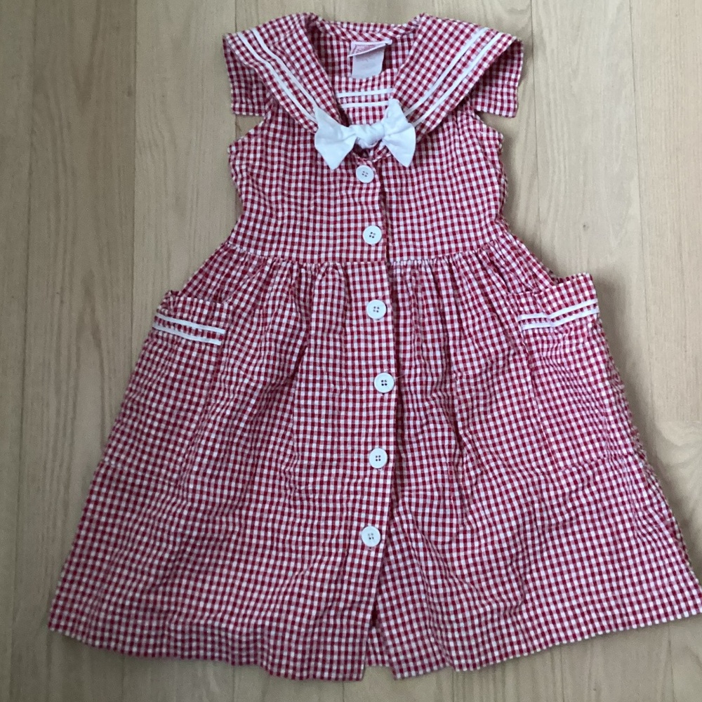 COTTONTAIL ORIGINALS Red Gingham Sailor DRESS 4T Vintage 80s 90s Retro USA